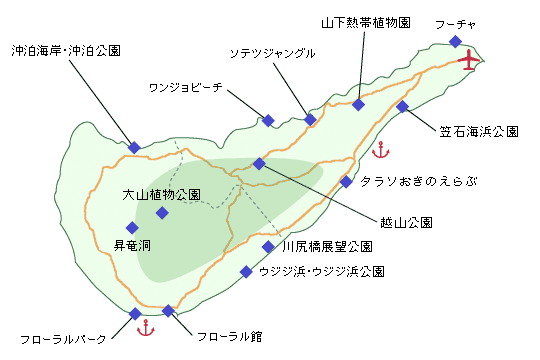 沖永良部島の遊びどころマップ